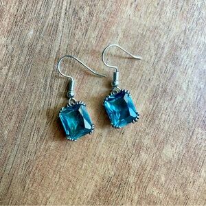 Antiqued Silver-toned Blue Gemstone Earrings